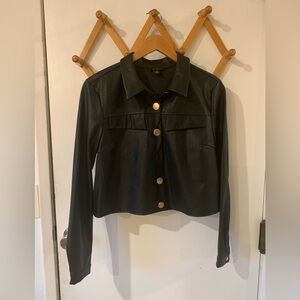 Halogen Size S Vegan Leather Flap Pocket Button Up Crop top or jacket
